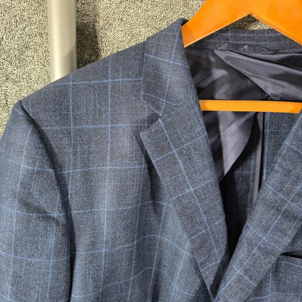 Trumaker and Co Mens Navy Blue Windowpane Check Blazer Tailored Sport Coat